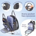 RUVALINO Diaper Bag Backpack, Multifunction Travel Pack Maternity Baby Changing Bags, Large Capacity, Waterproof, Dark Gray - Image 4