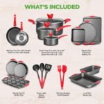 NutriChef 21-Piece Nonstick Cookware Set - PTFE/PFOA/PFOS Free Heat Resistant Lacquer Kitchen Ware Pots Pan w/ Cool-Touch Handles, Saucepan, Fry Pans, Lid, Bakeware, For Gas Electric Ceramic Cooktops - Image 3