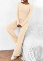 PRETTYGARDEN Women's 2 Piece Lounge Sets Asymmetrical Long Sleeve T Shirt Wide Leg Pants Casual Outfits Tracksuit - Image 8