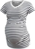 Smallshow Women's V Neck Maternity Clothes Tops Side Ruched Pregnancy T Shirt - Image 3
