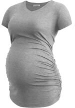 Smallshow Women's V Neck Maternity Clothes Tops Side Ruched Pregnancy T Shirt - Image 4