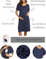Ekouaer Women’s Nursing/Delivery/Labor/Hospital Nightdress Short Sleeve Maternity Nightgown with Button S-XXL - Image 3