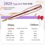 Alety Electric Nail Drill Kit - Portable File for Acrylic Gel Nails, Professional Machine Efile Manicure Pedicure Tools With Gold Drill Bits for Home Salon Use - Image 3
