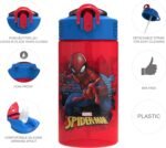 Zak Designs Marvel SpiderMan Kids Spout Cover and Built-in Carrying Loop Made of Plastic, Leak-Proof Water Bottle Design (16 oz, BPA-Free) - Image 3