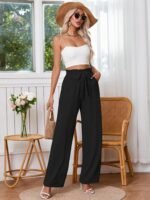 Heymoments Women's Wide Leg Lounge Pants Lightweight High Waisted Palazzo Adjustable Tie Knot Flowy Trousers with Pockets - Image 3