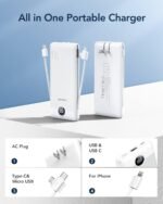 VEGER Portable Charger for iPhone Built in Cables and Wall Plug, 10000mah Slim Fast Charging USB C Power Bank, Travel Essential Battery Pack Compatible with iPhones, iPad, Samsung More Devices(White) - Image 3