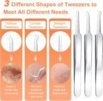 Pimple Popper Tool Kit, IUMAKEVP 15 PCS Professional Stainless Steel Blackhead Remover Comedone Extractor Tools for Removing Zit on Face - Acne Removal Kit with Metal Case (Silver) - Image 3