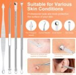 Pimple Popper Tool Kit, IUMAKEVP 15 PCS Professional Stainless Steel Blackhead Remover Comedone Extractor Tools for Removing Zit on Face - Acne Removal Kit with Metal Case (Silver) - Image 4