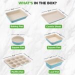 NutriChef 6-Piece Baking Pan Set, Carbon Steel Bakeware with Premium Ceramic Nonstick Coating, Includes 12-Cup Muffin Pan, Cake & Loaf Pan, Wide Bake Pan, & Cookie Sheet - Turquoise - Image 5