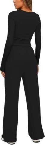 Darong Women's 2 Piece Outfits Lounge Sets 2026 Long Sleeve Tops Wide Leg Pants Casual Matching Set - Image 3