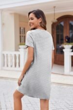 Ekouaer Nightgowns for Women 2 Pack Button Down Sleepshirt Short Sleeve Nightshirt Soft Sleepwear V Neck Pajama Dress Black/Grey Stripe S - Image 5