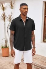 COOFANDY Men's Button Down Shirts Short Sleeve Casual Summer Beach Vacation Wedding Shirt with Pocket - Image 4