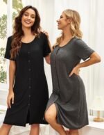 Ekouaer 3 Pack Women's Button Down Nightgowns Short Sleeve Night Shirts for Women Sleepwear V Neck Sleep Dress - Image 3
