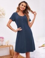 Ekouaer 3 Pack Women's Button Down Nightgowns Short Sleeve Night Shirts for Women Sleepwear V Neck Sleep Dress - Image 5