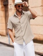 COOFANDY Men's Button Down Short Sleeve Shirt Casual Cotton Summer Beach Linen Wedding Shirts with Pocket - Image 3