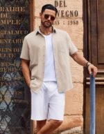 COOFANDY Men's Button Down Short Sleeve Shirt Casual Cotton Summer Beach Linen Wedding Shirts with Pocket - Image 4