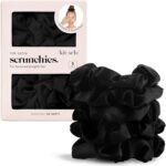 Kitsch Satin Scrunchies for Women – No Crease Hair Ties – Soft Satin Hair Scrunchies for Girls – Frizz Free, Gentle, Stylish Hair Accessories | Ideal Gifts for Women – Black, 5 pcs - Image 2