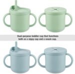 PandaEar Silicone Baby Feeding Set| 2 Pack Silicone Divided Suction Plate and 2 Pack Tiny Cup with 2 Spoons 2 Forks| Baby Led Weaning Supplies Self Feeding Eating Utensils (Light Blue/Light Green) - Image 4