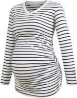 Smallshow Women's V-Neck Maternity Shirt Clothes Long Sleeve Ruched Pregnancy Top - Image 3