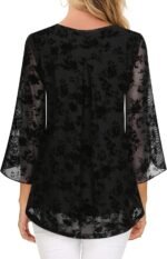 Viracy Womens Dressy Tops Crewneck 3/4 Sleeve Tunic Tops Pleated Front Double Layers Elastic Mesh Casual Flowy Work Shirts - Image 4