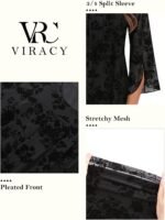 Viracy Womens Dressy Tops Crewneck 3/4 Sleeve Tunic Tops Pleated Front Double Layers Elastic Mesh Casual Flowy Work Shirts - Image 5