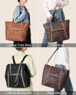 FADEON Large Laptop Tote Bag for Women Designer Leather Laptop Bag Fashion Travel Backpack Purse Shoulder Handbag - Image 3