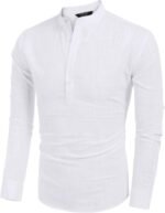 COOFANDY Men's Cotton Linen Henley T-Shirt Long Sleeve Hippie Casual Beach T-Shirts - Image 3
