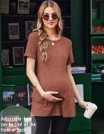 Ekouaer Maternity Tops Short Sleeve Pregnancy Shirts Tee Tunic Casual T Shirt Ribbed Knit Pregnant Clothes - Image 5