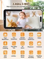 iFamily WiFi Baby Monitor with App – Smartphone Baby Monitor with 5" HD Monitor & 2K Camera, Night Vision, 2-Way Talk, Motion Tracking&Alerts, Temp Sensor, Lullabies,Secure WiFi Lock - Image 3
