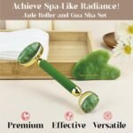 Rena Chris Gua Sha and Face Roller Set: Anti-Breakage Jade Roller for Long-Lasting Use, Jawline Sculpting and Puffiness Reducing, Gua Sha Facial Tools for Self Care Gift (Green) - Image 3