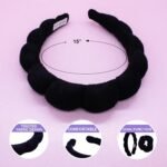 FROG SAC Puffy Spa Headband and Wristbands for Face Washing, Skincare Headbands for Women, Terry Cloth Makeup Skin Care Headbands for Girls, Bubble Make Up Hair Accessories (Black) - Image 6