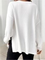 MakeMeChic Women's Maternity Tee Shirt Long Sleeve Round Neck Split Hem Rib Knitted Pregnancy Tops - Image 3
