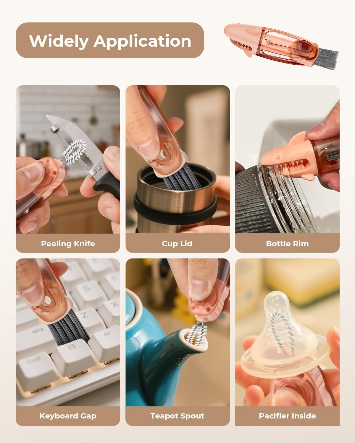 3 in 1 Multifunctional Cup Lid Cleaning Brush, Cup Crevice Cleaning Tools for Tight Spaces, Portable Cup Lid Cleaner Brush for Home, Keyboard, Cup, Pacifier, and Blender (3, Multicolored) - Image 3