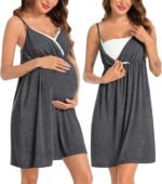 SWOMOG Womens Maternity Robe 2 Piece Nursing Nightgown for Breastfeeding 3 in 1 Labor Delivery Nursing Dress Lace Bathrobe - Image 4