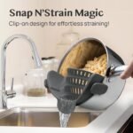 Kitchen Gizmo Snap N' Strain - Silicone Pasta Strainer Clip-On for Pots and Pans - Heat Resistant Colander for Vegetables and Noodles - Kitchen Gadgets for Cooking - Space-Saving Design - Gray - Image 4