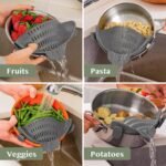 Kitchen Gizmo Snap N' Strain - Silicone Pasta Strainer Clip-On for Pots and Pans - Heat Resistant Colander for Vegetables and Noodles - Kitchen Gadgets for Cooking - Space-Saving Design - Gray - Image 8