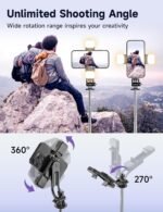 53'' Selfie Stick Tripod with Light, Extendable Selfie Stick with Remote, Portable Cell Phone Tripod Stand with All in 1 Phone Clip, Lightweight Camera Tripod Compatible with iPhone 15 14 13, Android - Image 4