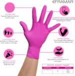 FRAMAR Pink Gloves Disposable Latex Free – Pink Nitrile Gloves Medium, Latex Free Glove Medium, Guantes De Nitrilo, For Hair Dye, Salon, Cleaning, Tattoo, Food Prep, Powder Free – 100 Pack - Image 3