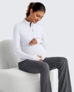G4Free Lightweight Maternity Long Sleeve Workout Tops UPF 50+ Rash Guard Half Zip Sun Shirts Ruches Pregnancy Pullover - Image 5