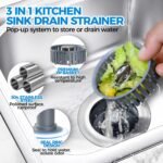 Sink Drain Strainer - Sink Stopper Kitchen Drain, 3 in 1 Kitchen Sink Drain Strainer with Anti-Clogging Basket, Kitchen Gadgets Clearance Sink Accessories, Fit US Standard 3-1/2'' Sink Hole, Silver - Image 3