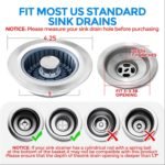 Sink Drain Strainer - Sink Stopper Kitchen Drain, 3 in 1 Kitchen Sink Drain Strainer with Anti-Clogging Basket, Kitchen Gadgets Clearance Sink Accessories, Fit US Standard 3-1/2'' Sink Hole, Silver - Image 4