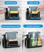 Hand and Dish Soap Dispenser Set with Tray, Dual Soap Dispenser with Sponge Holder and Dishcloth Holder 5-in-1 Organizer for Kitchen Sink Countertop Storage Organize - Useful Kitchen Gadgets (Black) - Image 3