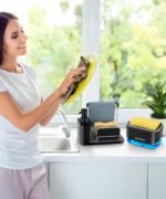 Hand and Dish Soap Dispenser Set with Tray, Dual Soap Dispenser with Sponge Holder and Dishcloth Holder 5-in-1 Organizer for Kitchen Sink Countertop Storage Organize - Useful Kitchen Gadgets (Black) - Image 4