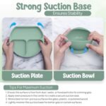 O'doe 17-Piece BPA-Free Silicone Baby Feeding Set | Thick & Soft Suction Plates, Baby Bowls, Wooden Fork & Spoon, and More | Make Mealtime Fun and Easy for Your Little One (Green, V2) - Image 4