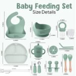 O'doe 17-Piece BPA-Free Silicone Baby Feeding Set | Thick & Soft Suction Plates, Baby Bowls, Wooden Fork & Spoon, and More | Make Mealtime Fun and Easy for Your Little One (Green, V2) - Image 6