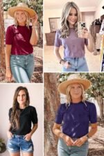 Arach&Cloz Women's Summer Fall Lightweight Tops Short Sleeve Dressy Blouse - Image 3