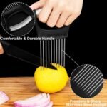 ESINAM Premium Vegetable Slicer Holder, Sharp Stainless Steel Food Slicer Assistant Tool for Potato, Tomato, Fruit, Lemon and Meat - Image 3