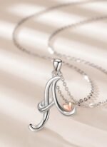 CELESTIA 925 Sterling Silver Initial Necklaces 26 Letter with Rose Gold Heart - 18 Inch Chain - Image 3