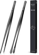 2 Pcs 12-inch Cooking Tweezers Tongs Precision Serrated Tips, Stainless Steel Professional Chef Tweezer Kitchen Tools for BBQ, Plating and Serving (Black) - Image 2