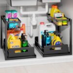 2-Tier Slide-Out Under Sink Organizer for Bathroom & Kitchen Cabinets | Heavy Duty Pull Out Drawers with Rustproof Metal Frame | 2 Pack Space Saving Storage Solution (Black) - Image 2